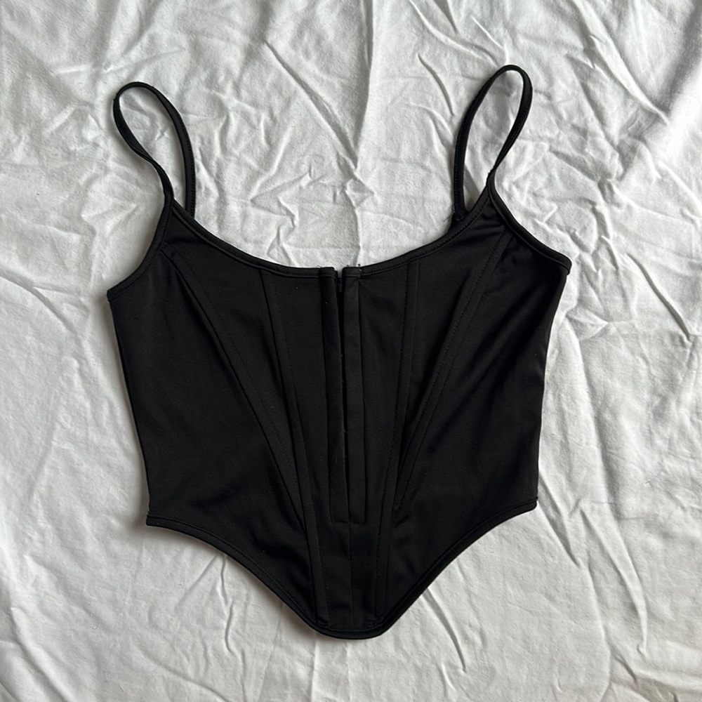 Black Structured Corset Tank Top - Women
